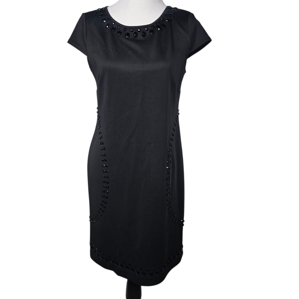Beige By ECI Size 10 Black Studded Stretch Shift Bodycon Dress NWT